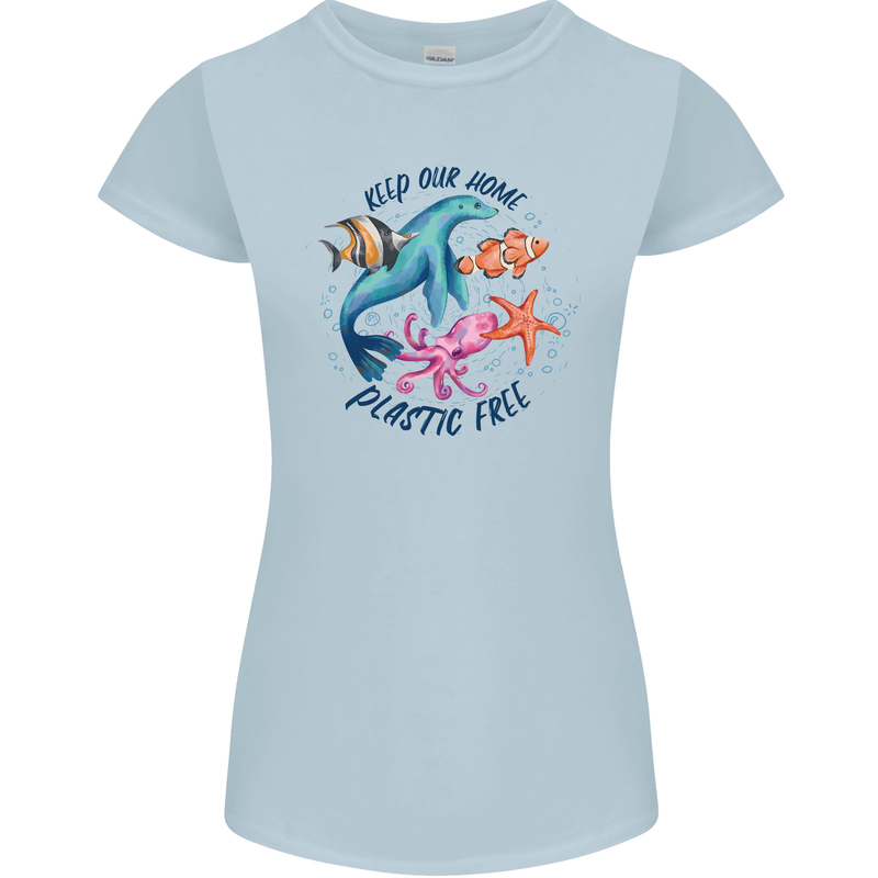 Plastic Free Climate Change Octopus Seal Fish Womens Petite Cut T-Shirt Light Blue