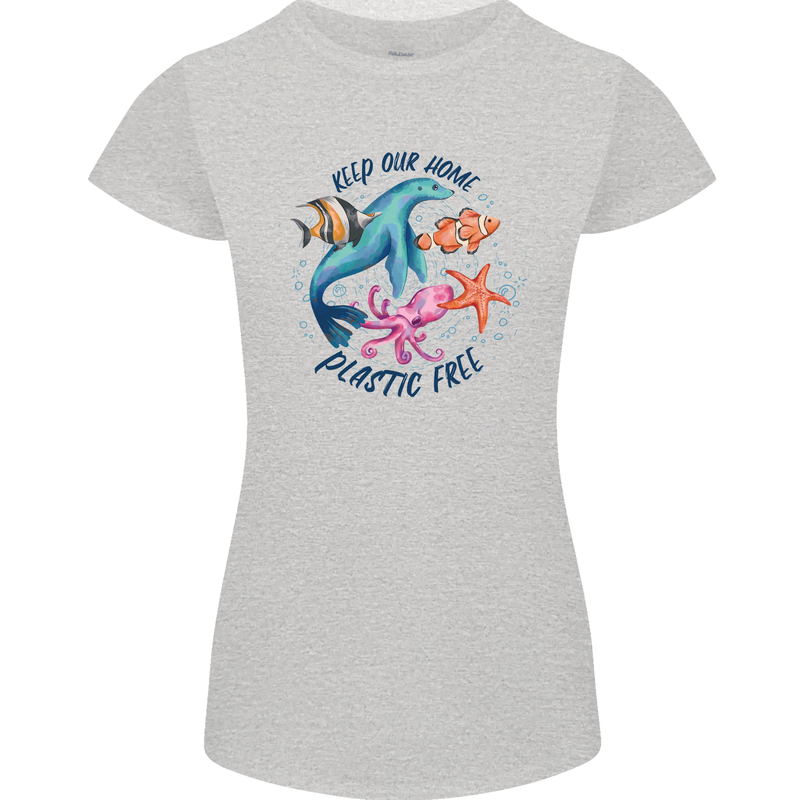 Plastic Free Climate Change Octopus Seal Fish Womens Petite Cut T-Shirt Sports Grey