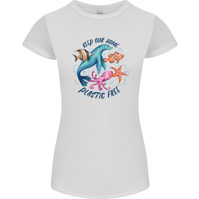 Plastic Free Climate Change Octopus Seal Fish Womens Petite Cut T-Shirt White