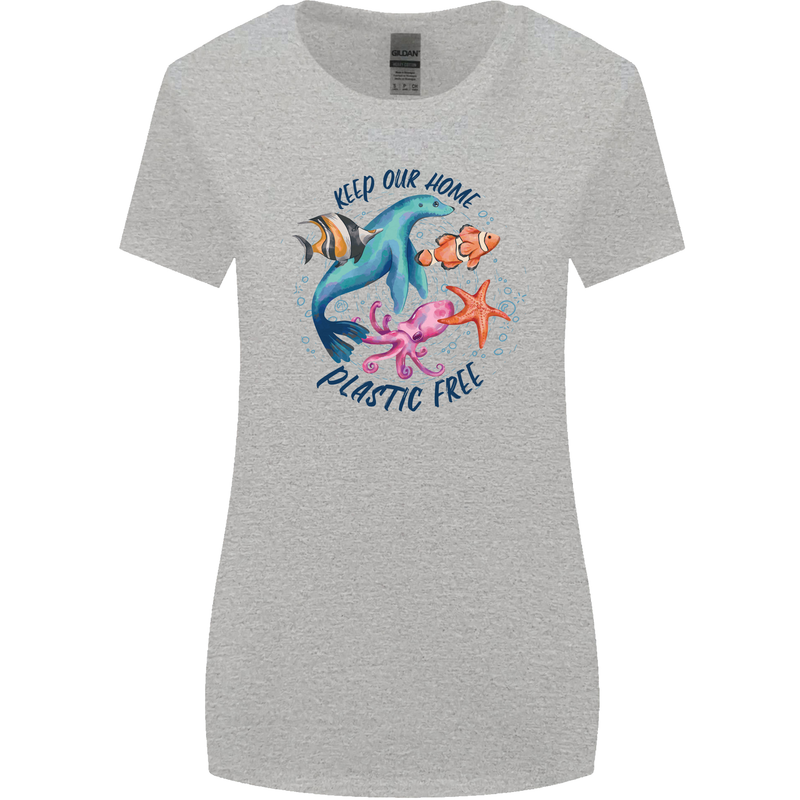 Plastic Free Climate Change Octopus Seal Fish Womens Wider Cut T-Shirt Sports Grey