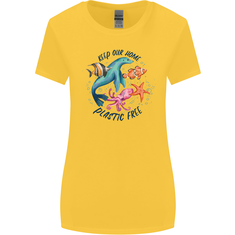 Plastic Free Climate Change Octopus Seal Fish Womens Wider Cut T-Shirt Yellow