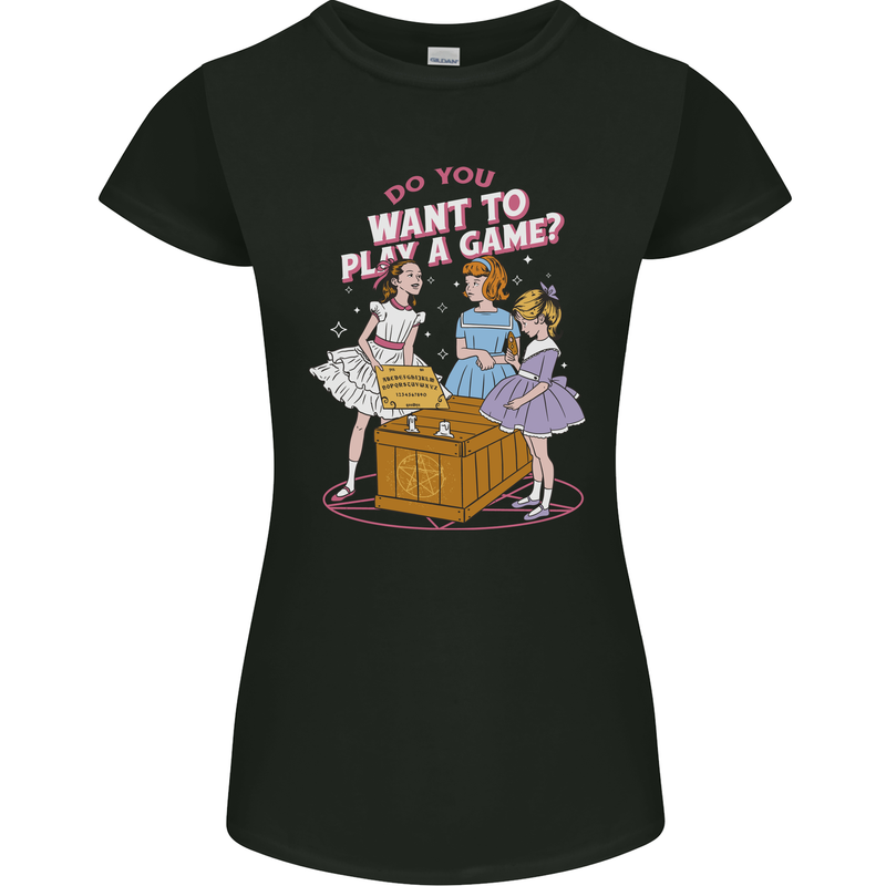 Play a Game Kids Grim Reaper Ouija Board Womens Petite Cut T-Shirt Black