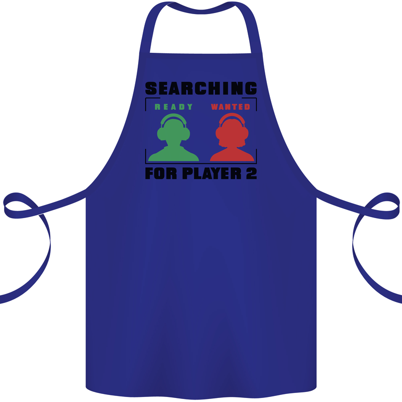 Player Two Wanted Funny Singles Day Gamer Cotton Apron 100% Organic Royal Blue