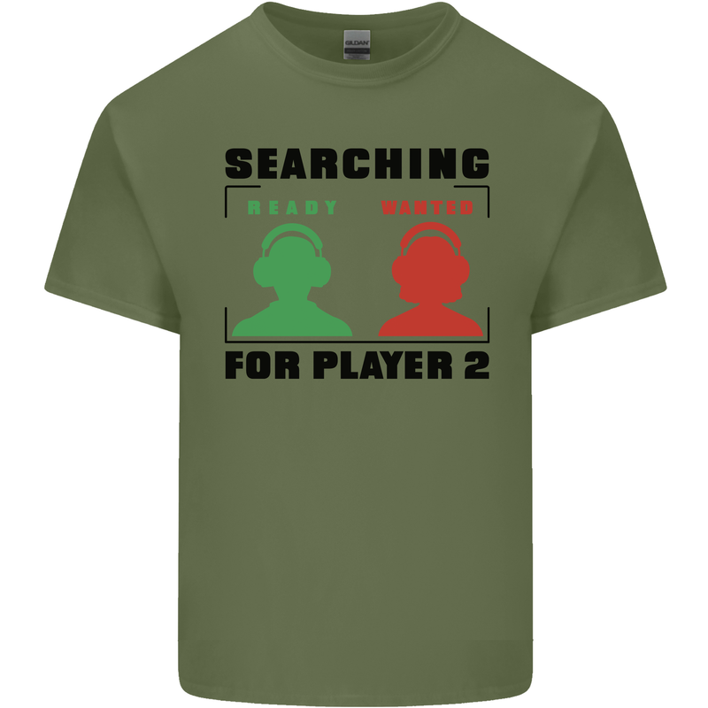 Player Two Wanted Funny Singles Day Gamer Mens Cotton T-Shirt Tee Top Military Green