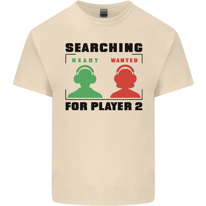 Player Two Wanted Funny Singles Day Gamer Mens Cotton T-Shirt Tee Top Natural