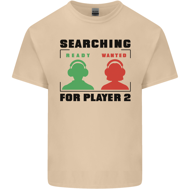 Player Two Wanted Funny Singles Day Gamer Mens Cotton T-Shirt Tee Top Sand