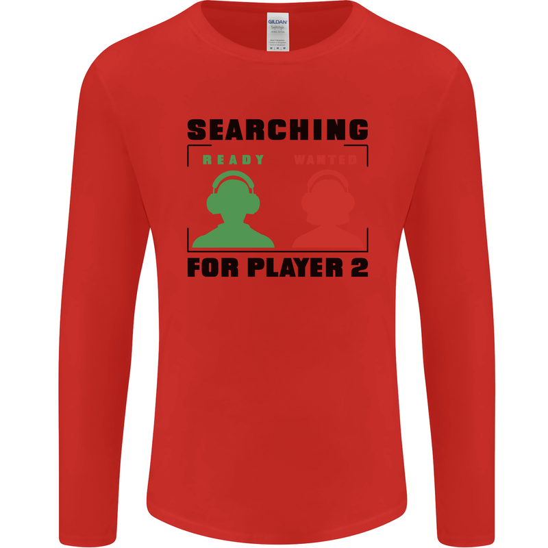 Player Two Wanted Funny Singles Day Gamer Mens Long Sleeve T-Shirt Red