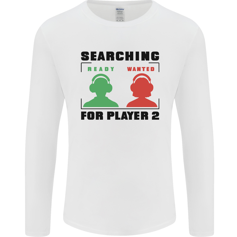 Player Two Wanted Funny Singles Day Gamer Mens Long Sleeve T-Shirt White