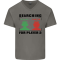 Player Two Wanted Funny Singles Day Gamer Mens V-Neck Cotton T-Shirt Charcoal