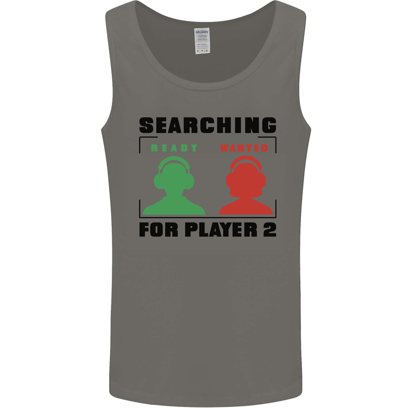 Player Two Wanted Funny Singles Day Gamer Mens Vest Tank Top Charcoal