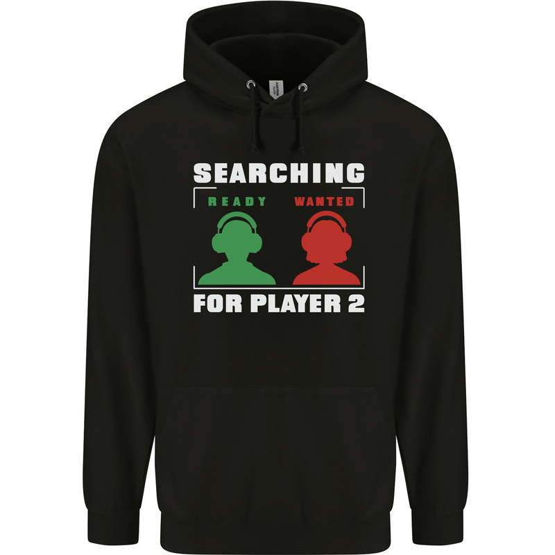 Player Two Wanted Funny Singles Day Gaming Childrens Kids Hoodie Black
