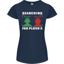 Player Two Wanted Funny Singles Day Gaming Womens Petite Cut T-Shirt Navy Blue
