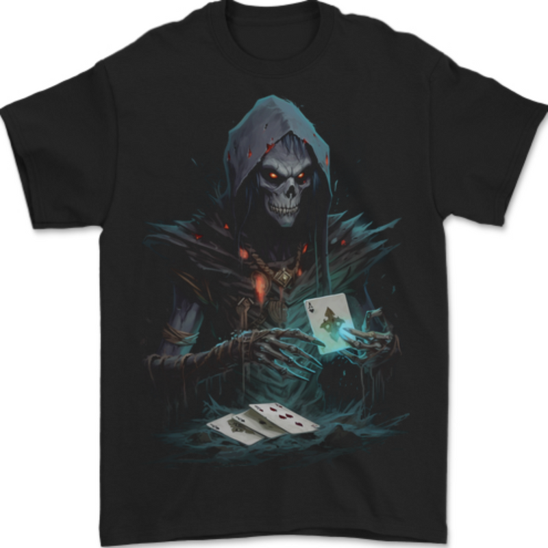 Playing Cards Grim Reaper Skull Mens T-Shirt 100% Cotton BLACK