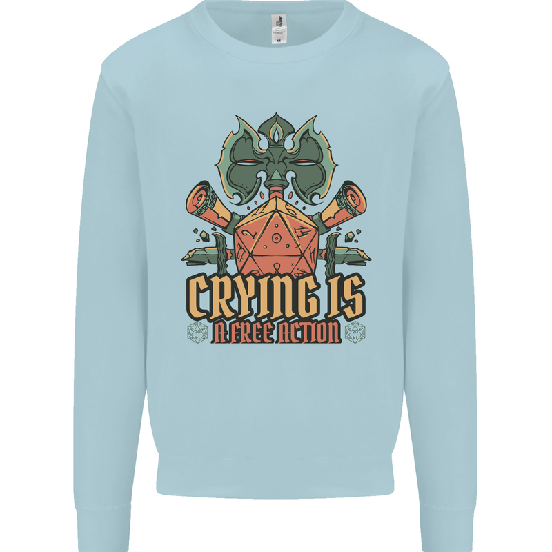 Playing Games RPG Role Crying Free Action Kids Sweatshirt Jumper Light Blue
