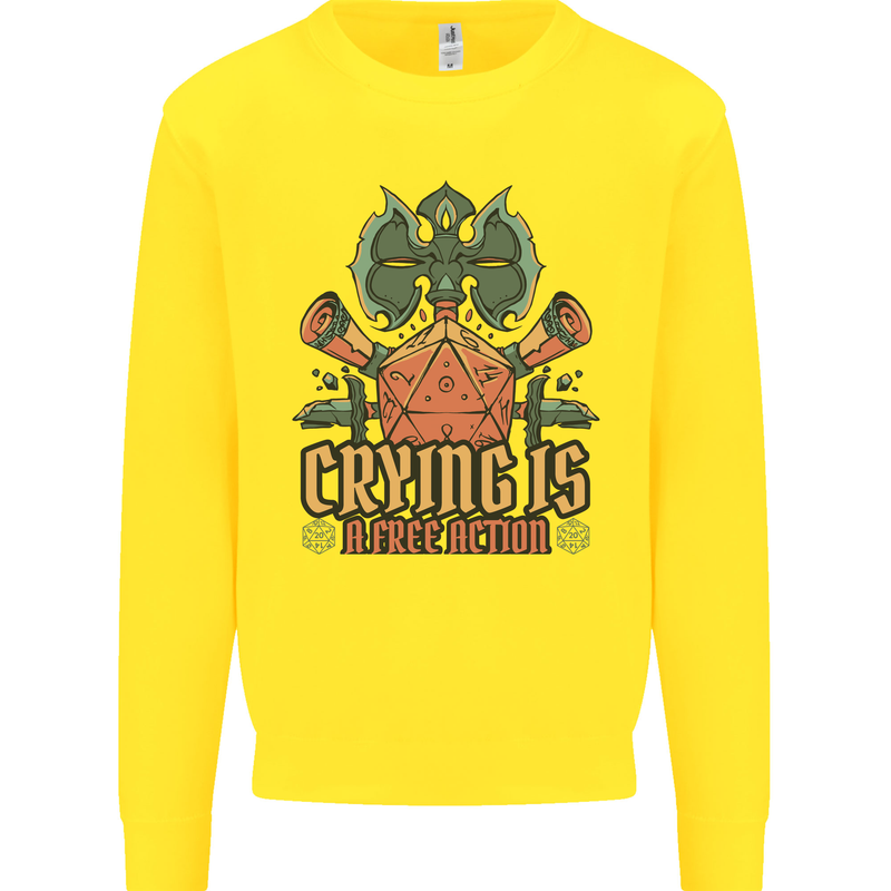 Playing Games RPG Role Crying Free Action Kids Sweatshirt Jumper Yellow