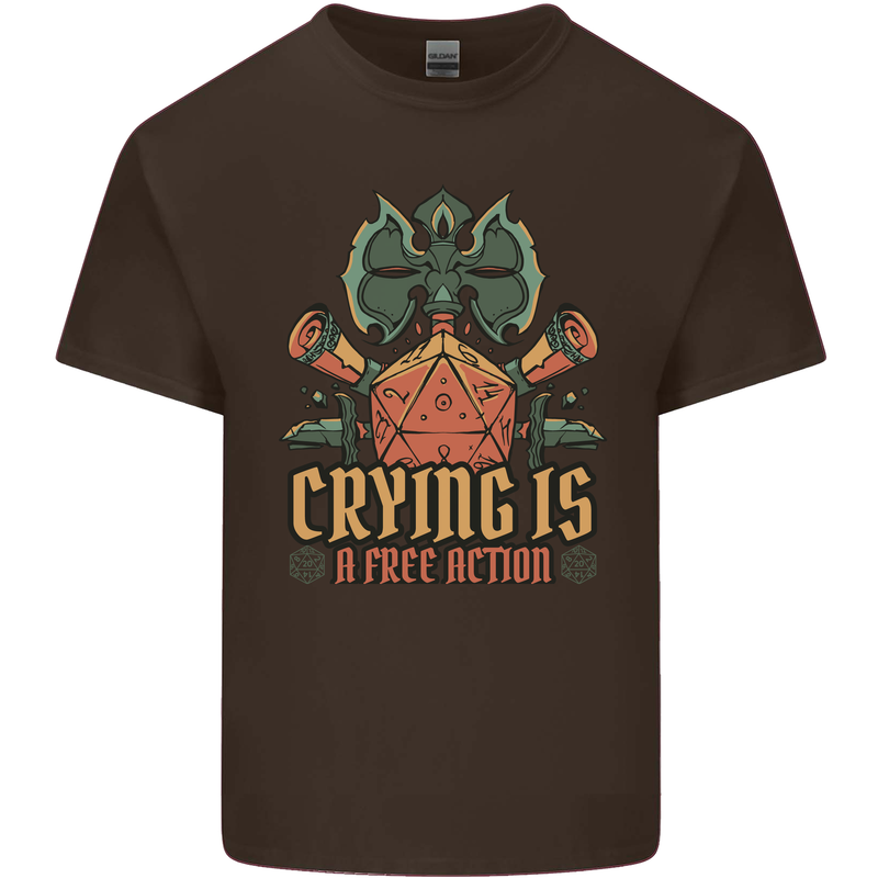 Playing Games RPG Role Crying Free Action Mens Cotton T-Shirt Tee Top Dark Chocolate