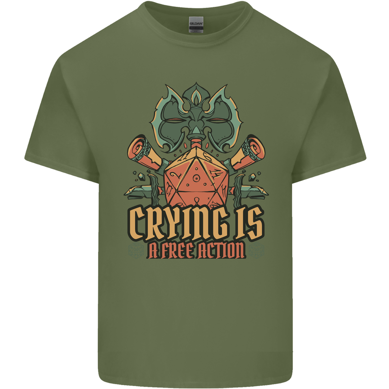 Playing Games RPG Role Crying Free Action Mens Cotton T-Shirt Tee Top Military Green