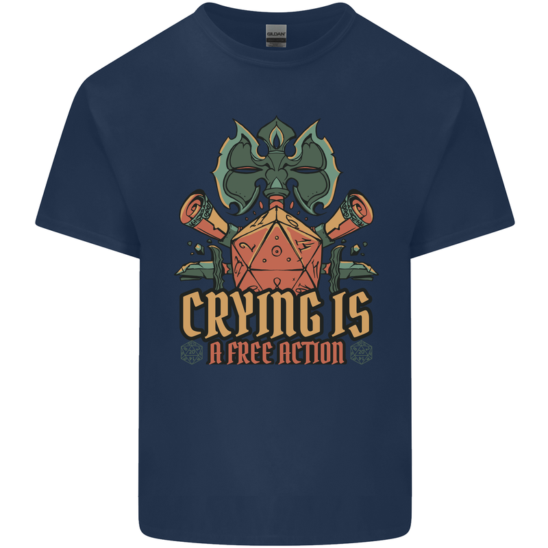 Playing Games RPG Role Crying Free Action Mens Cotton T-Shirt Tee Top Navy Blue