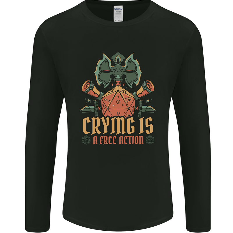 Playing Games RPG Role Crying Free Action Mens Long Sleeve T-Shirt Black
