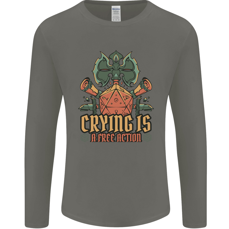 Playing Games RPG Role Crying Free Action Mens Long Sleeve T-Shirt Charcoal