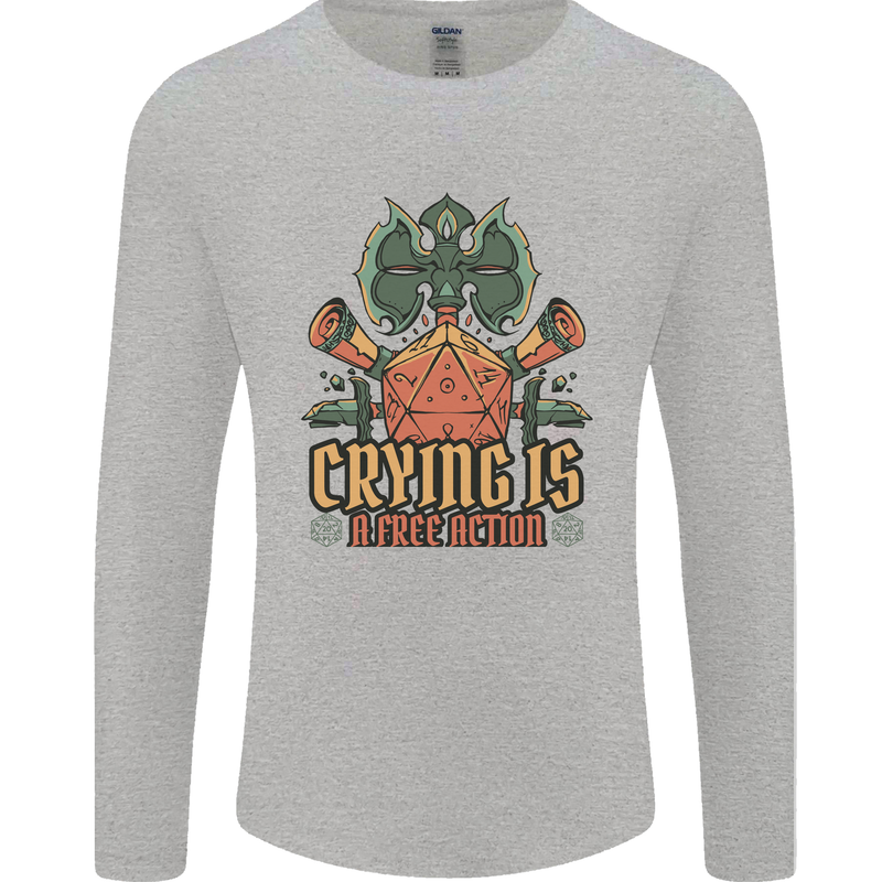 Playing Games RPG Role Crying Free Action Mens Long Sleeve T-Shirt Sports Grey