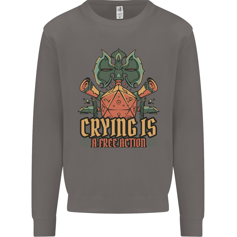 Playing Games RPG Role Crying Free Action Mens Sweatshirt Jumper Charcoal