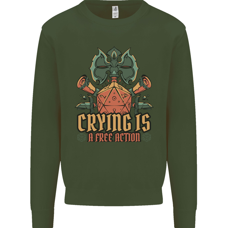 Playing Games RPG Role Crying Free Action Mens Sweatshirt Jumper Forest Green