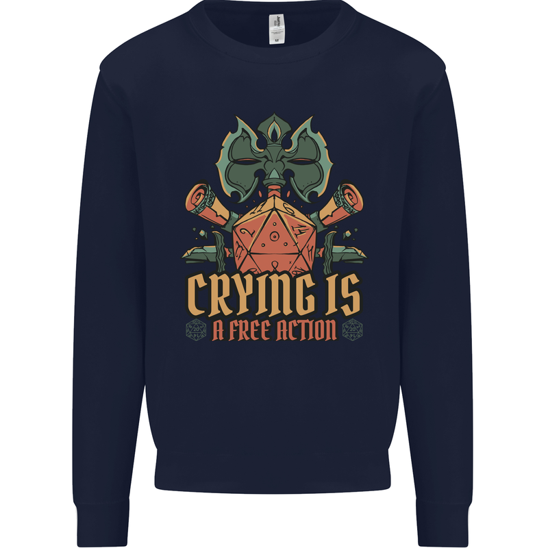 Playing Games RPG Role Crying Free Action Mens Sweatshirt Jumper Navy Blue
