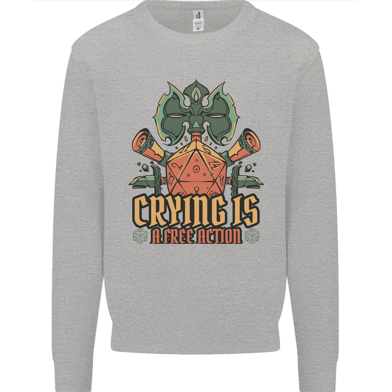 Playing Games RPG Role Crying Free Action Mens Sweatshirt Jumper Sports Grey
