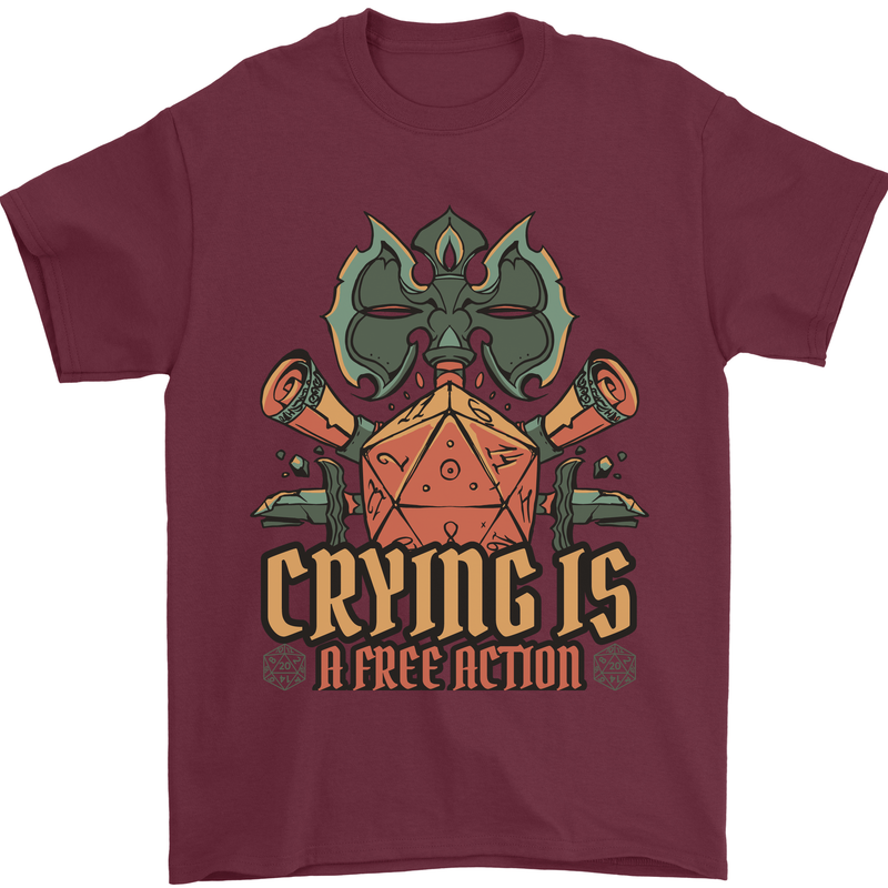 Playing Games RPG Role Crying Free Action Mens T-Shirt 100% Cotton Maroon
