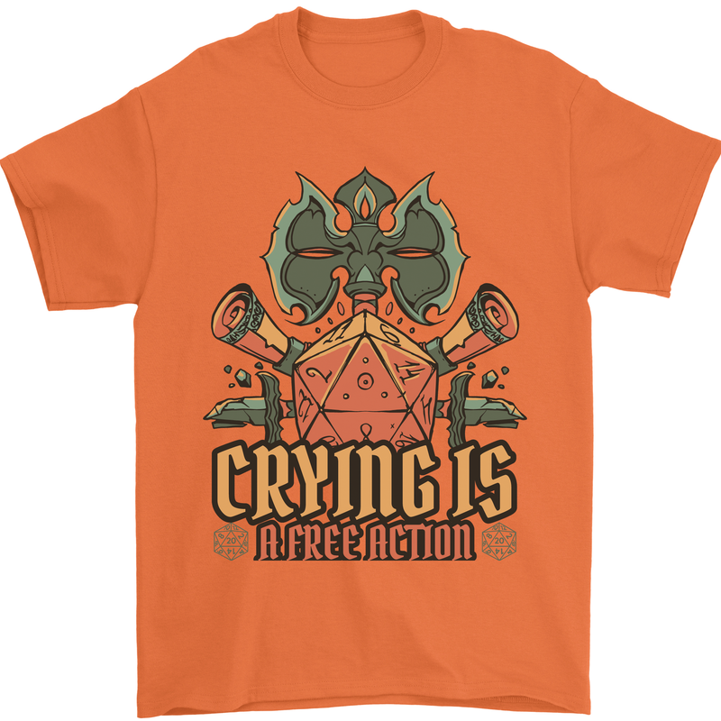 Playing Games RPG Role Crying Free Action Mens T-Shirt 100% Cotton Orange