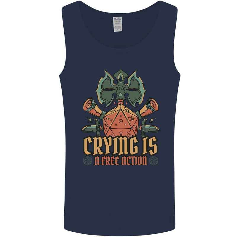 Playing Games RPG Role Crying Free Action Mens Vest Tank Top Navy Blue