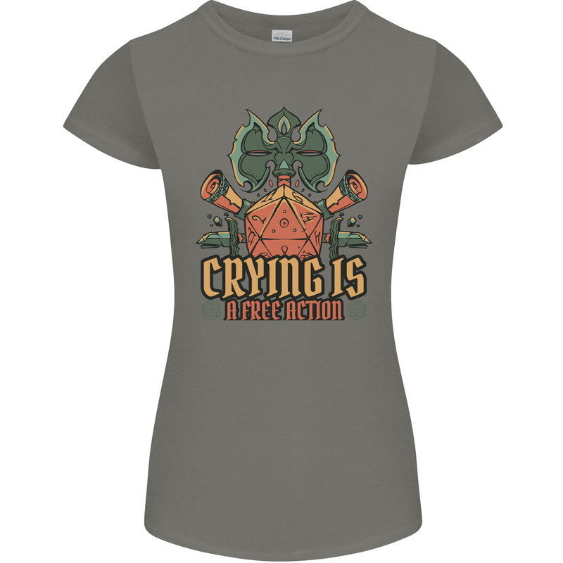 Playing Games RPG Role Crying Free Action Womens Petite Cut T-Shirt Charcoal
