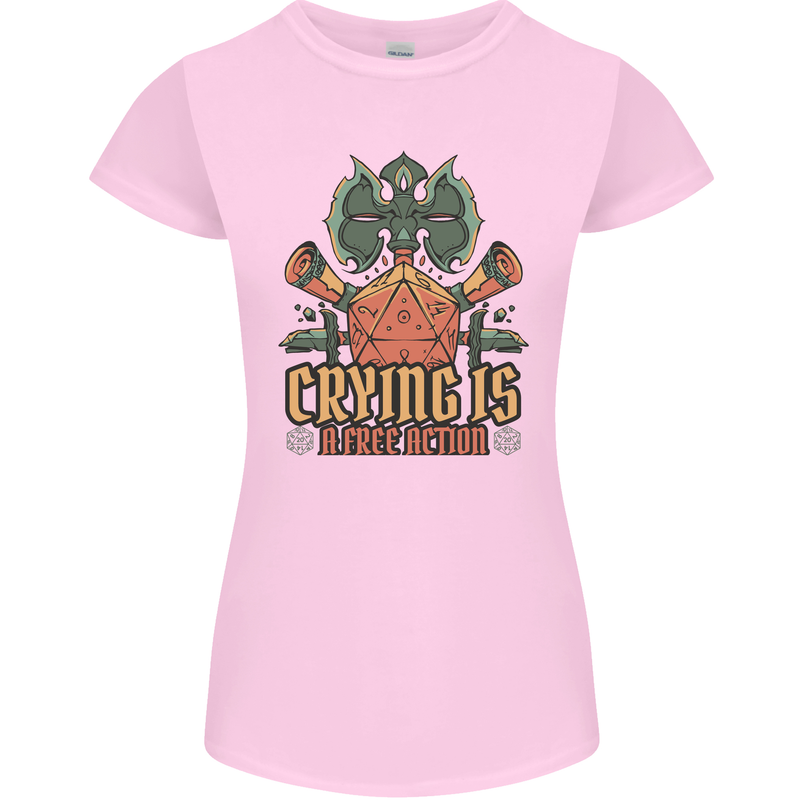 Playing Games RPG Role Crying Free Action Womens Petite Cut T-Shirt Light Pink