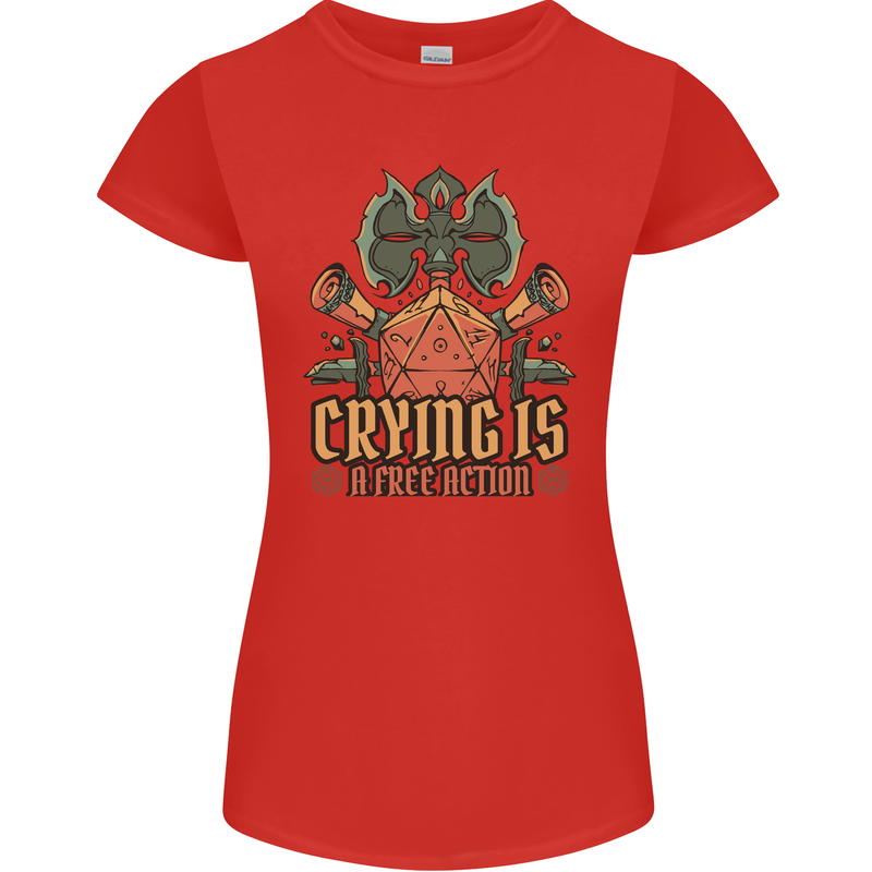 Playing Games RPG Role Crying Free Action Womens Petite Cut T-Shirt Red