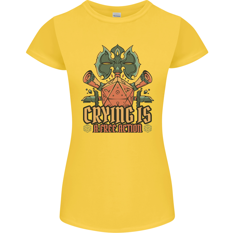 Playing Games RPG Role Crying Free Action Womens Petite Cut T-Shirt Yellow