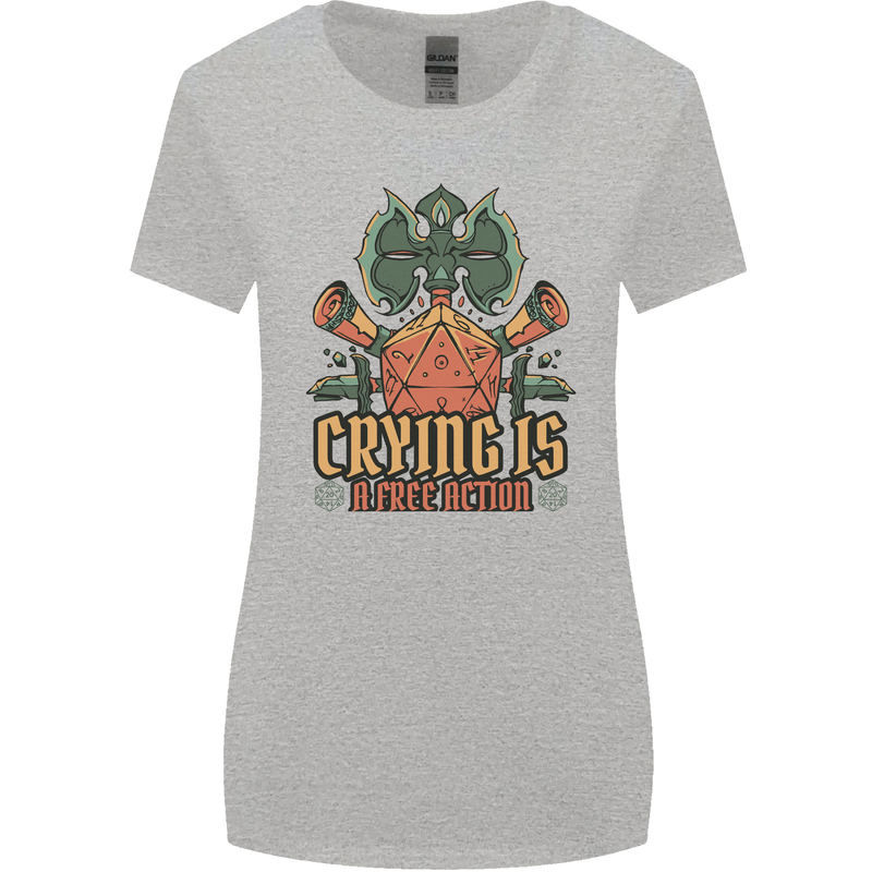 Playing Games RPG Role Crying Free Action Womens Wider Cut T-Shirt Sports Grey