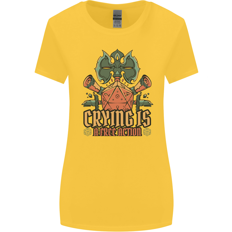 Playing Games RPG Role Crying Free Action Womens Wider Cut T-Shirt Yellow