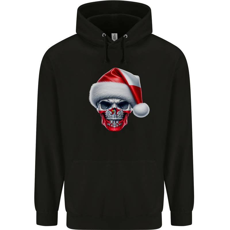 Poland Christmas Skull Xmas Polish Biker Flag Childrens Kids Hoodie Black