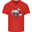Poland Christmas Skull Xmas Polish Biker Flag Mens V-Neck Cotton T-Shirt Red