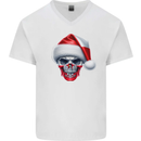 Poland Christmas Skull Xmas Polish Biker Flag Mens V-Neck Cotton T-Shirt White