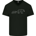 Polygon Grizzly Bear and Cub Mens V-Neck Cotton T-Shirt Black