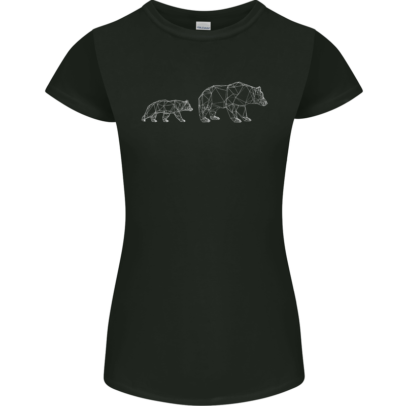Polygon Grizzly Bear and Cub Womens Petite Cut T-Shirt Black