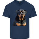 Polygon Rottweiler Dog Mens V-Neck Cotton T-Shirt Navy Blue