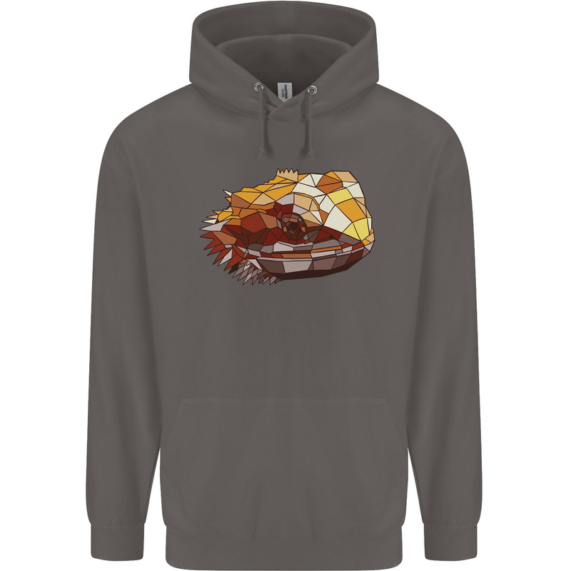 Polygonal Chameleon Mens 80% Cotton Hoodie Charcoal