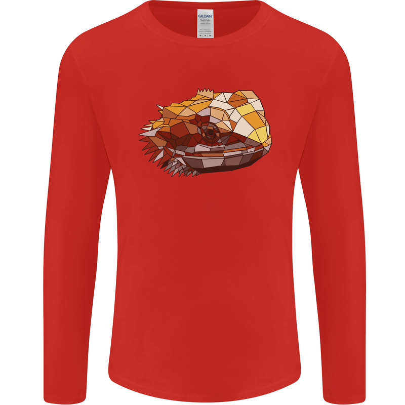 Polygonal Chameleon Mens Long Sleeve T-Shirt Red