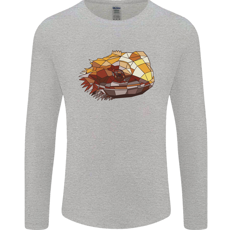 Polygonal Chameleon Mens Long Sleeve T-Shirt Sports Grey