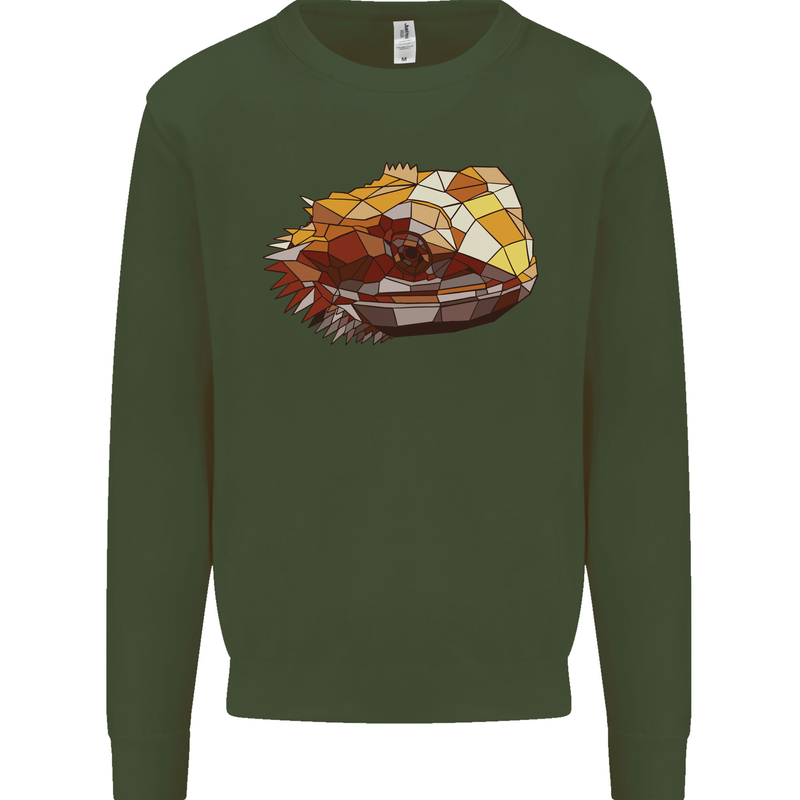 Polygonal Chameleon Mens Sweatshirt Jumper Forest Green