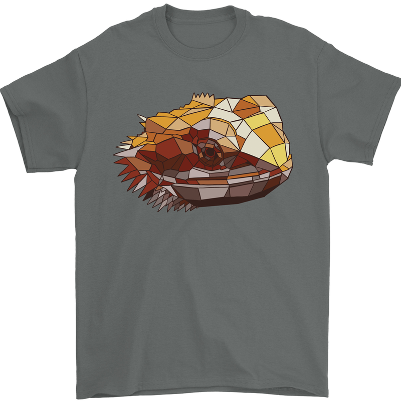 Polygonal Chameleon Mens T-Shirt 100% Cotton Charcoal