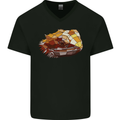 Polygonal Chameleon Mens V-Neck Cotton T-Shirt Black